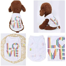  Kutyaruha - Fehér pamut trikó LOVE felirattal, szivárványos mintában - XS kutyaruha