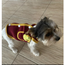  Kutyaruha - Kutyamellény - Bordó kutyamellény, sárga szegéllyel és kiskacsa plüssel - XXS kutyaruha