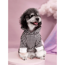  Kutyaruha - Kutyapulóver - kutyapulcsi - Fekete - Fehér minta, kapucnis - S kutyaruha