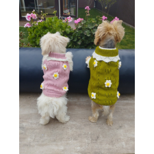 Kutyaruha - Kutyapulóver - kutyapulcsi - kutyamellény - Kötött virág mintás - 2 választható színben - XL - zöld kutyaruha