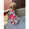  Kutyaruha - Nyári, könnyű kutyaruha fehér alapon, piros virágos mintával és rózsaszín masnival - M