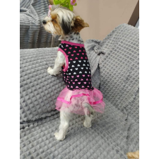  Kutyaruha - Nyári kutyaruha, fekete alapon, rózsaszín szíves mintával és tüll szoknyarésszel - S kutyaruha