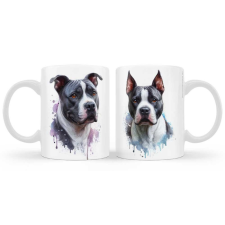 Kutyás bögre, Staffordshire Terrier, szürke-fehér, hegyes fülű bögrék, csészék