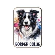 Kutyás fa hűtőmágnes, Border Collie, fekete-fehér hűtőmágnes