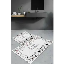  L'essential Maison Bathmat Set (2 Pieces) White Beyaz Kedi-8018 lakástextília