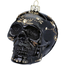  LAALU dísz: koponya díszekkel, fényes, 9 cm, fekete (LAU-2861) karácsonyi dekoráció