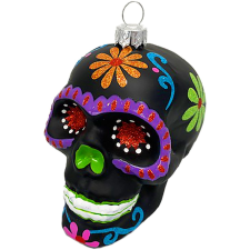  LAALU Dísz koponya színes dekorációval fekete 9 cm (LAU-1422) karácsonyi dekoráció