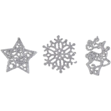  LAALU díszkészlet: ezüst karácsonyi motívumok 10 cm, 3 db (LAU-1877) karácsonyi dekoráció