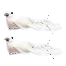 LAALU díszkészlet: fehér gyöngyházfarkú madár 14 cm, 2 db karácsonyfadísz