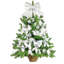 LAALU karácsonyfa LED fényekkel díszítve - Ezüst boldogság, 21 dísz, 60 cm műfenyő