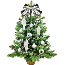 LAALU karácsonyfa LED fényekkel díszítve - Ezüst katona, 32 dísz, 60 cm műfenyő