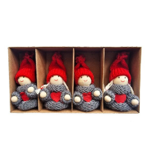 LAALU Karácsonyi dísz - figurák szívvel, piros, 8 cm, 4 db karácsonyfadísz