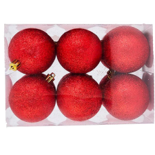 LAALU Karácsonyi dísz - gömb, piros csillámos, átmérő 4 cm, 12 db karácsonyfadísz