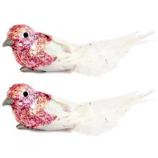 LAALU Madár rózsaszín csillámokkal 13 cm, 2 db karácsonyfadísz