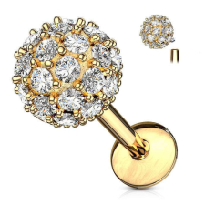 Labret csillogó köves golyóval (arany színű, 6mm-es golyóval) testékszer
