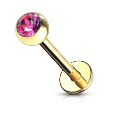 Labret mini kristállyal (arany színű, sötét pink kővel) testékszer