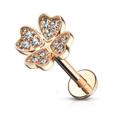 Labret négylevelű lóhere dísszel (rosegold színű) testékszer