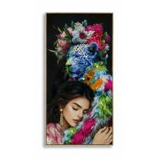  Lakkozott vászonra festett festmény kerettel 52x4x102 cm grafika, keretezett kép