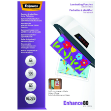  Lamináló fólia, A4, 80 mikron, fényes, öntapadó hátlappal, 100 db/doboz, Fellowes® lamináló fólia