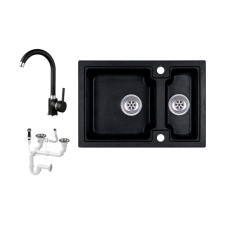 Laneo Boston S63-43C Gránit Mosogató + Csap + Dugóemelő (fekete) fürdőkellék