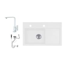  Laneo L725-43BI Gránit Mosogató + Design Csap + Dugóemelő (fehér) fürdőkellék