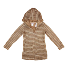  Lányka kapucnis kötött kardigán nyers bronz csíkkal gyerek pulóver, kardigán