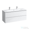 Laufen Palace 120 cm-es 2 csaplyukas mosdó és alsószekrény kombináció 2 fiókkal,eloxált alumínium fogantyúval,fényes fehér H8607092611071