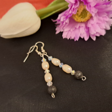  Lávakő és  igazgyöngy fülbevaló fülbevaló