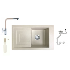  Laveo Jawa Gránit mosogató + Kihúzható csaptelep + Adagoló (bézs) csaptelep