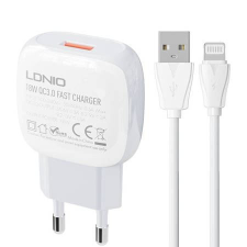 LDNIO A1307Q USB-A hálózati töltő 18W + Lightning kábel fehér mobiltelefon kellék