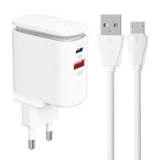 LDNIO A2423C USB-A + USB-C hálózati töltő + MicroUSB kábel fehér (A2423C Micro) mobiltelefon kellék