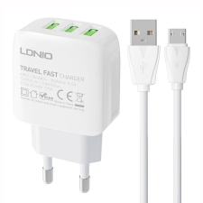 LDNIO A3312 3x USB-A Hálózati töltő + Micro USB kábel - Fehér (17W) mobiltelefon kellék