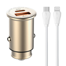 LDNIO C506Q USB-A / USB-C Autós töltő + USB-C - Lightning kábel - Szürke (30W) mobiltelefon kellék