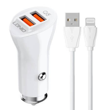 LDNIO C511Q autós töltő 2x USB-A + Lightning kábel (5905316142664) mobiltelefon kellék