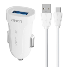 LDNIO DL-C17 USB-A Autós töltő + USB-C kábel - Fehér (12W) mobiltelefon kellék