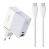 LDNIO hálózati töltő USB+Type-C aljzat (65W, PD gyorstöltő + Type-C - Type-C kábel) FEHÉR (A2620C_TYPE_C_TO_TYP)
