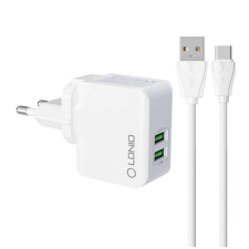 LDNIO Wall charger LDNIO A2203 2USB + USB-C cable mobiltelefon kellék