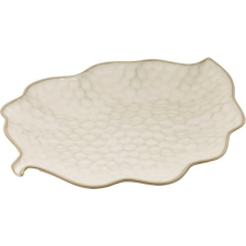 LE COQ Porcelaine Levél alakú sekély tányér, Le COQ Kypseli 28x21,5 cm, bézs tányér és evőeszköz