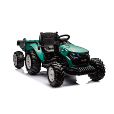 LEAN CARS HC-306 akkumulátorral működő traktor pótkocsival Sötétzöld 24V elektromos járgány
