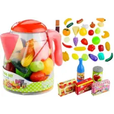 Lean Toys 3594 Játék gyümölcs és zöldség készlet kancsóban, 50 db konyhakészlet