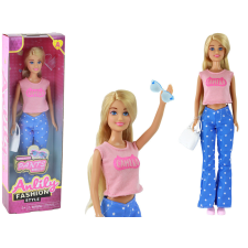 Lean Toys Anlily Gyermek baba hosszú szőke hajú kézitáska szemüveg rózsaszín blúz baba
