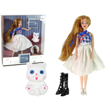 Lean Toys Baba baba macska hosszú barna hajjal. baba