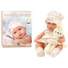 Lean Toys Babababa hordozóban, nyuszi, kockás ruhában, bézs baba