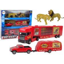 Lean Toys Circus Animals járműkészlet a Circus Animals teherautó + autó pótkocsival autópálya és játékautó