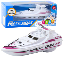 Lean Toys Csónak motorcsónak akkumulátor fehér minták úszó víz autópálya és játékautó