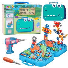 Lean Toys DIY csavarhúzó készlet bőrönd kirakós dinoszauruszok blokkok csavarhúzó 228 db. építkezés