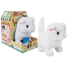 Lean Toys Fehér perzsamacska járkál, csóválja a farkát az elemeken plüssfigura