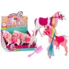 Lean Toys Figurine Horse With Colorful Mane, Saddle, Brush, White Pink