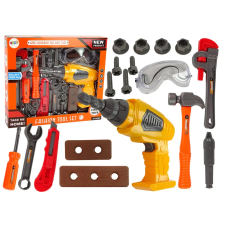 Lean Toys Nagy barkácskészlet szerszámkészlet + akkumulátoros fúró ezermester készlet barkácsolás, építés