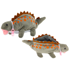 Lean Toys Plüss dinoszauruszos tolltartó tárolódoboz medál szürke plüssfigura